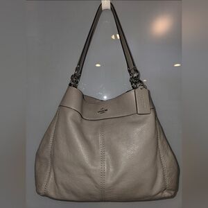 COACH F27593 Lexy Fog Gray Pebble Leather Shoulder Bag Triple Compartment